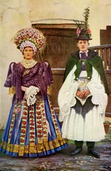 Ungarn. Bauernpaar in Brautkleidung. 1920